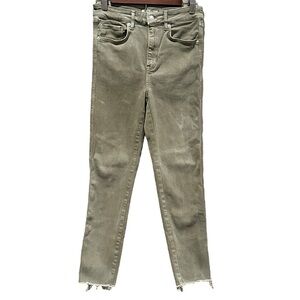 We The Free Jeans Womens Crop 29x 25.5 Distressed Green High Rise Frayed Stretch